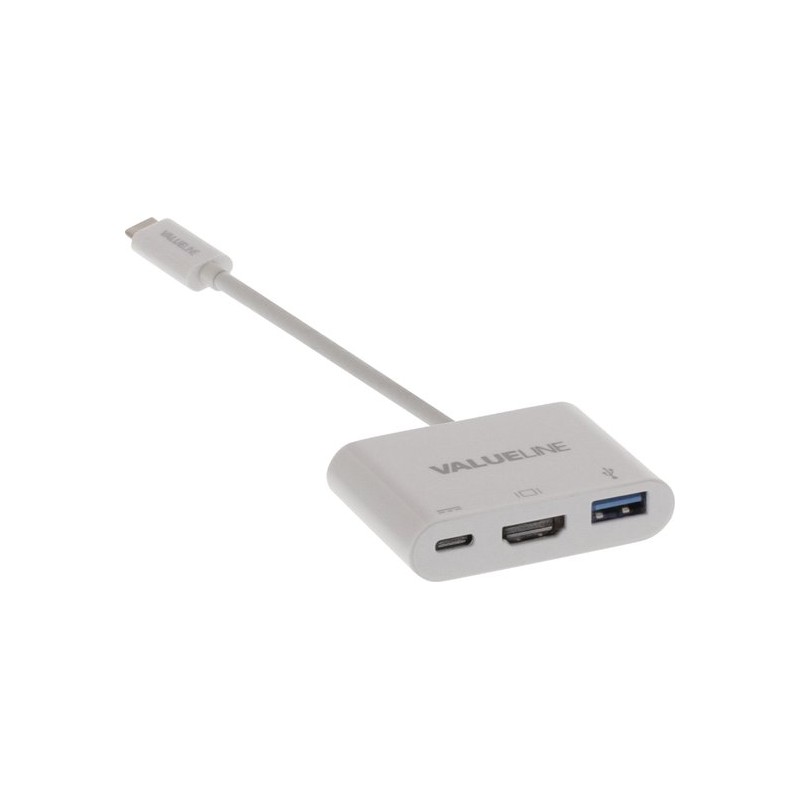 USB Adapter USB-C Male - USB A Female / USB-C Female / HDMI output White